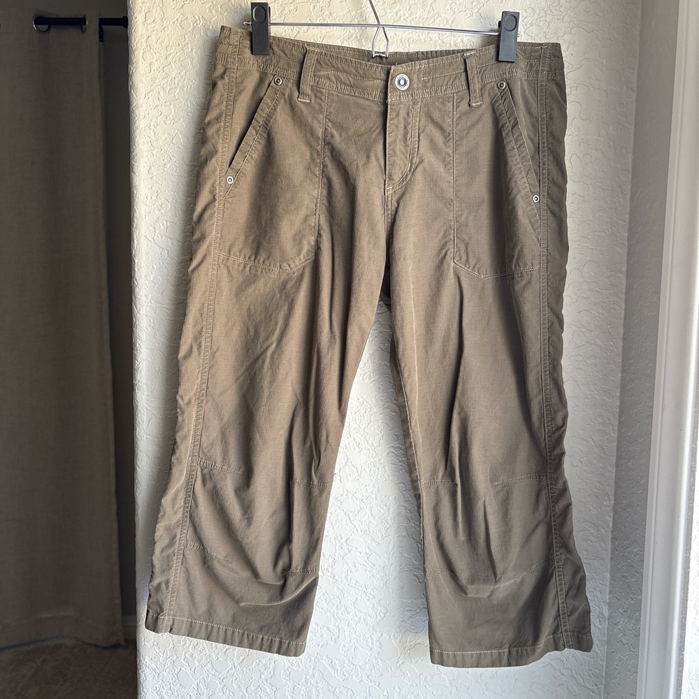 Kuhl Women 8 Capri Pants Brown Floral Embroidered Hiking Outdoor Cargo Gorpcore